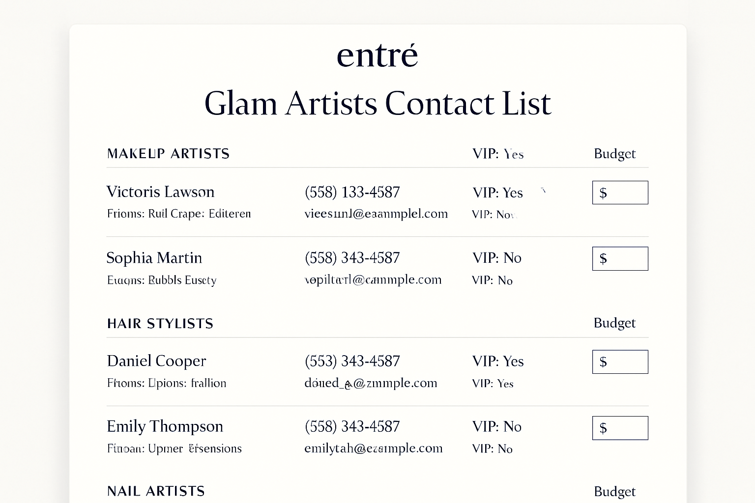 Glam Artists Management Interface